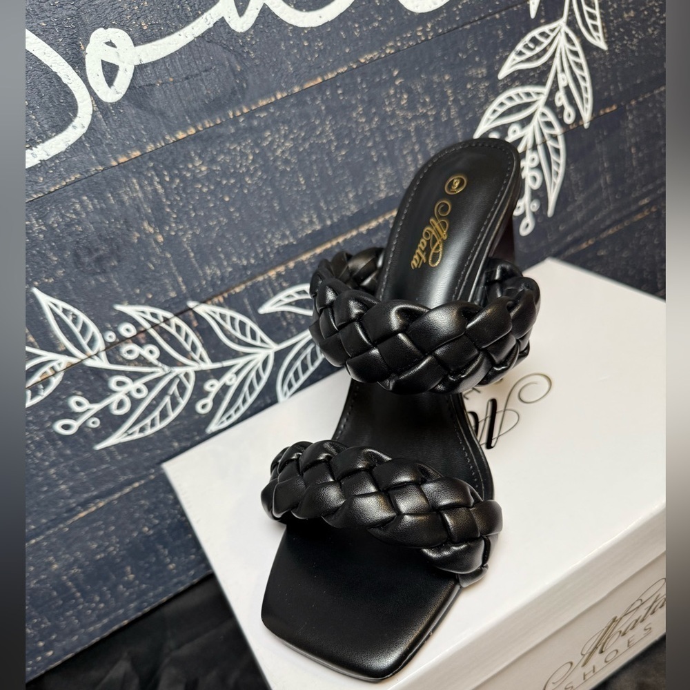 Mata-French Braided Vegan Leather Block Heels